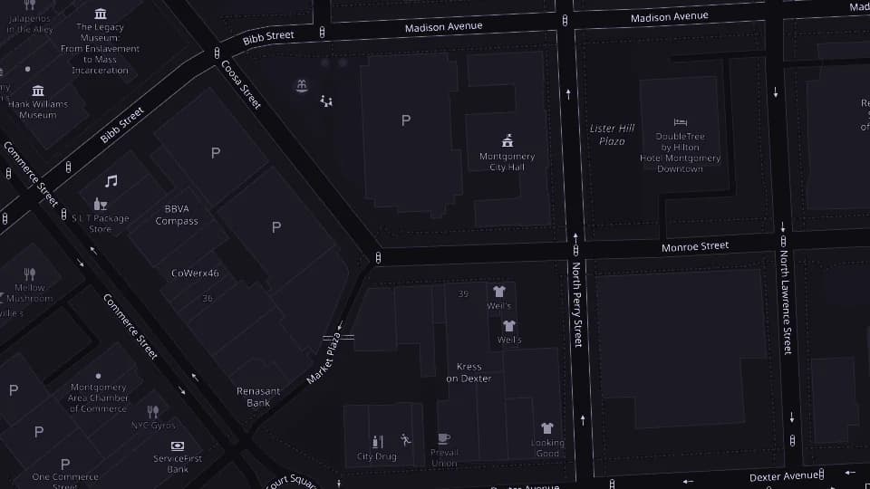 Street map of downtown Montgomery around the Kress Building